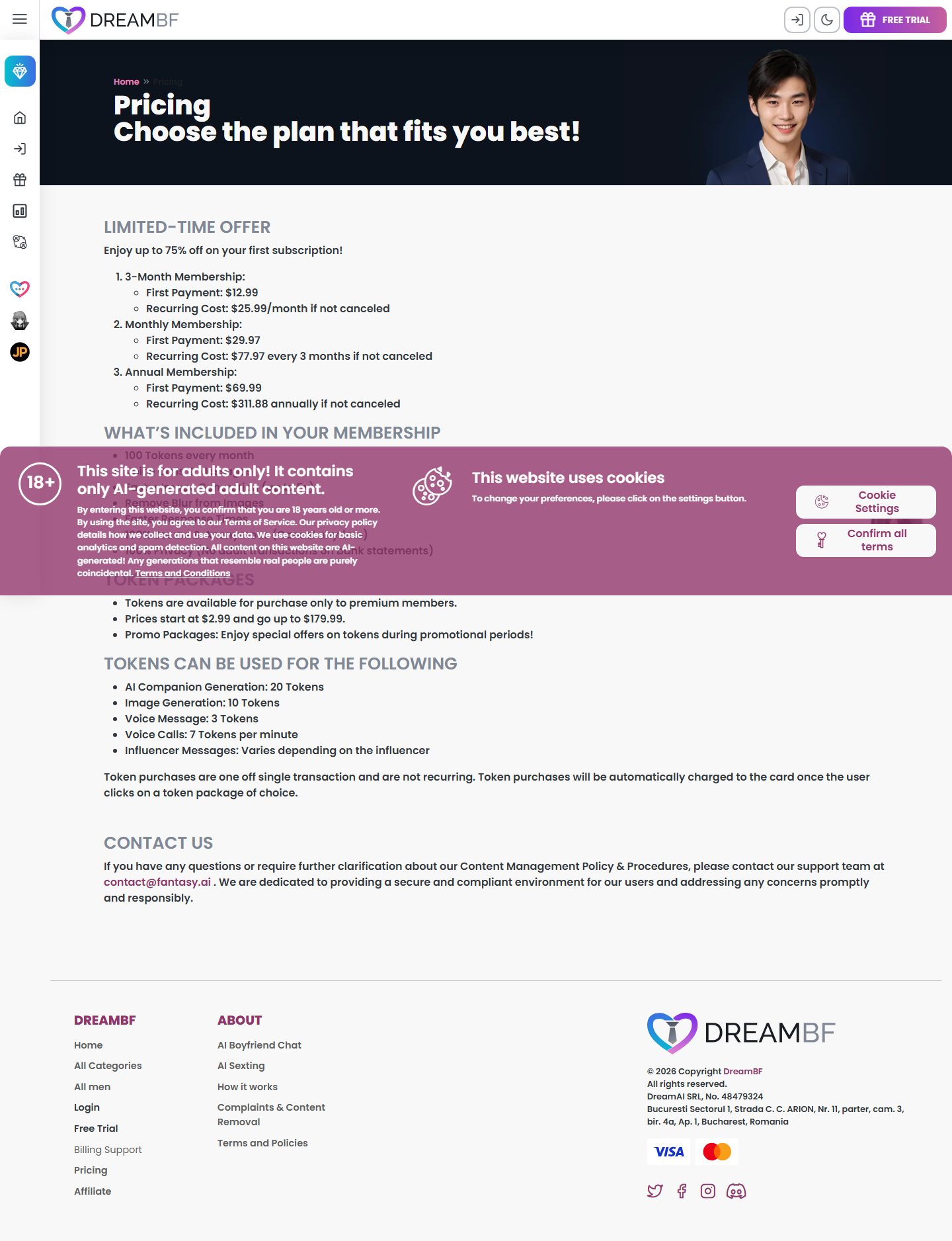 Dream BF pricing page