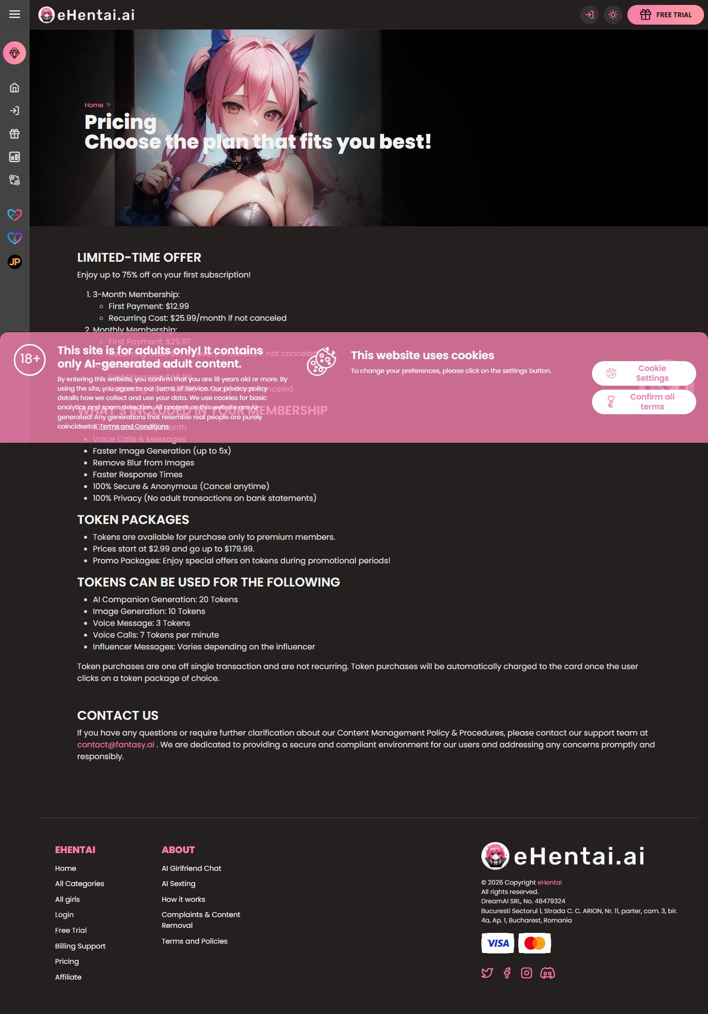 eHentai AI pricing page