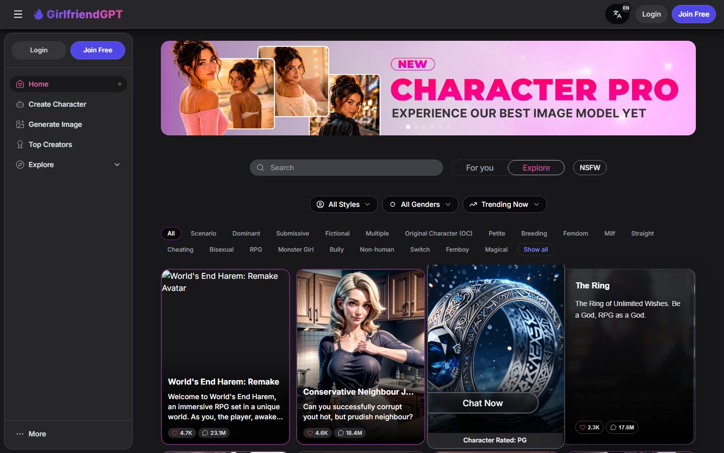 Girlfriend GPT home page