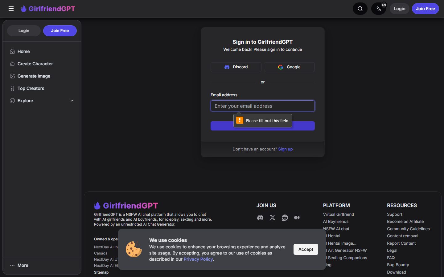 Girlfriend GPT pricing page