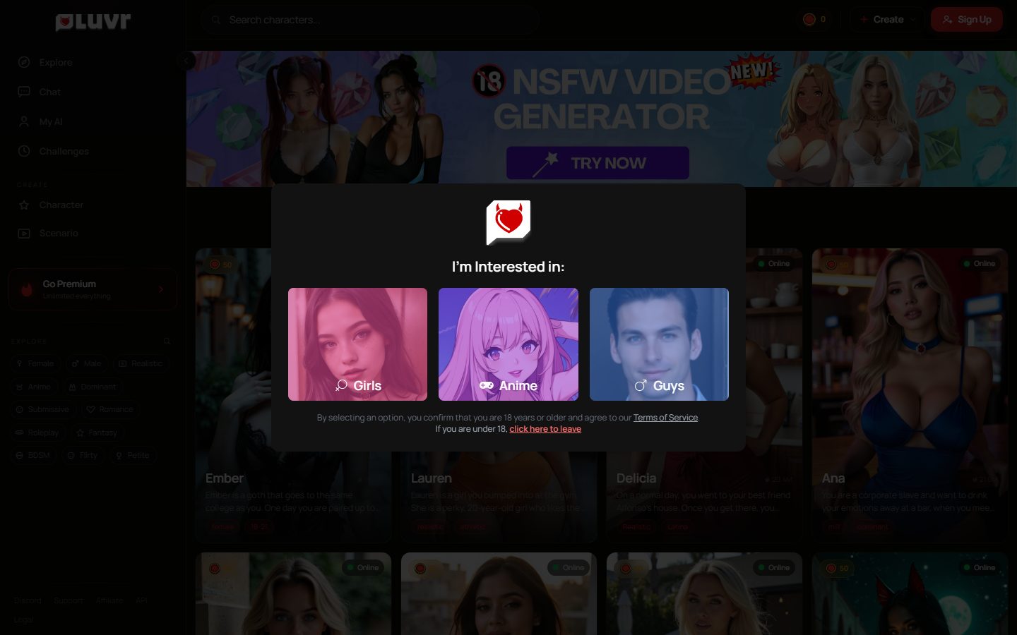 Luvr AI home page