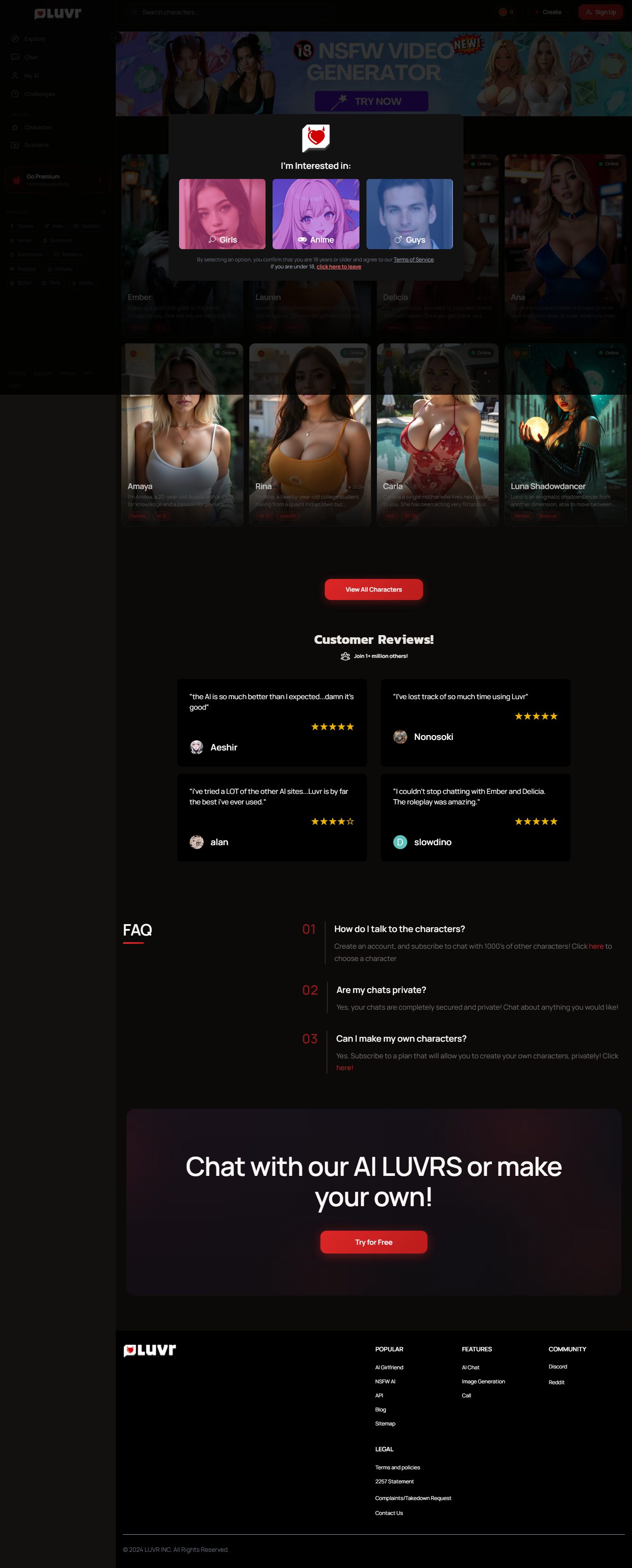 Luvr AI pricing page