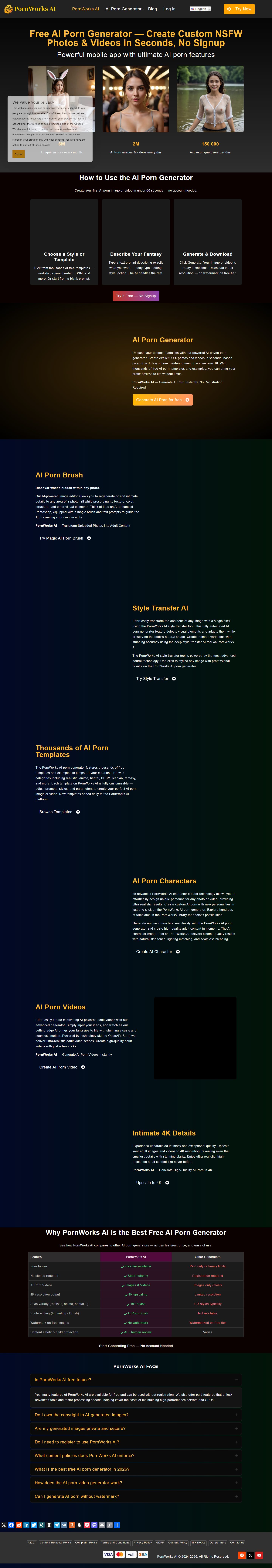 PornWorks AI pricing page